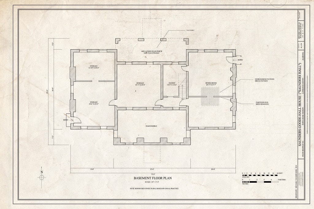 Blueprint Basement Floor Plan - Saunders-Goode-Hall House, State Highway 101, Town Creek, Lawrence County, AL