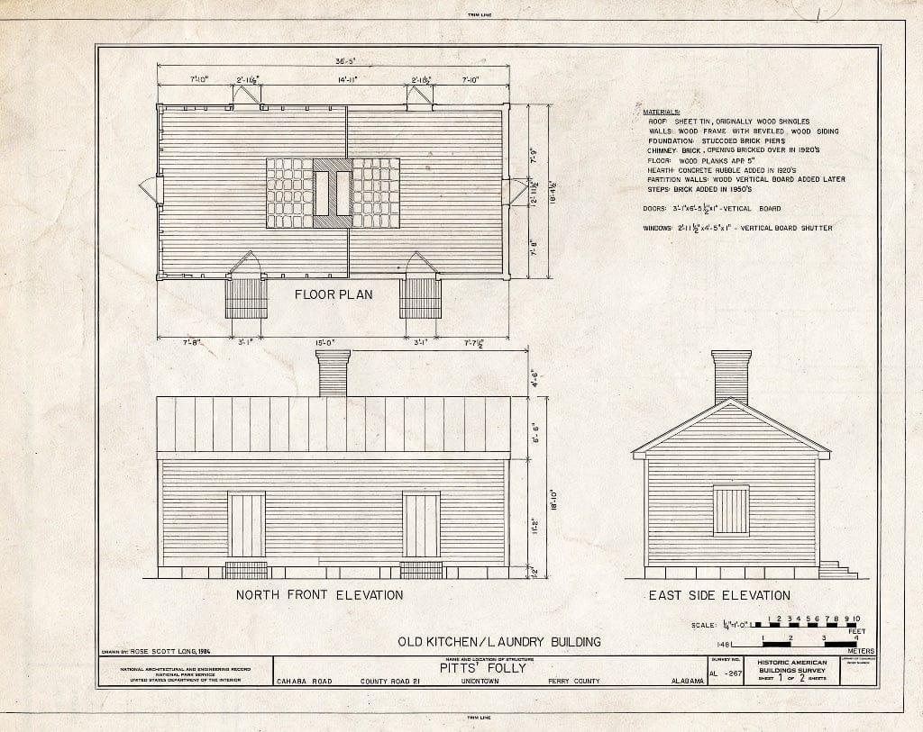 Blueprint Old Kitchen/Laundry Building - Pitts' Folly, House & Outbuildings, State Highway 21, Uniontown, Perry County, AL