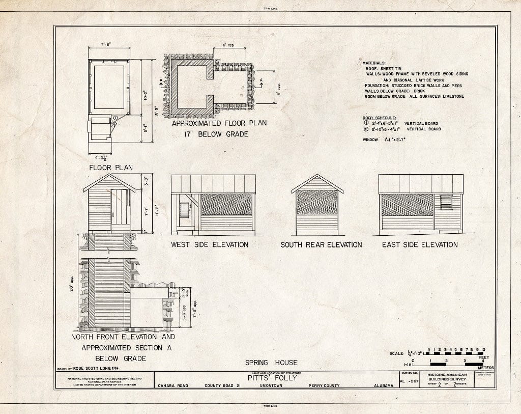 Blueprint Spring House - Pitts' Folly, House & Outbuildings, State Highway 21, Uniontown, Perry County, AL