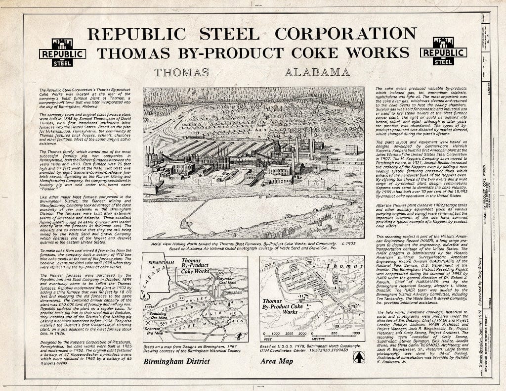 Blueprint Cover Sheet - Thomas by-Product Coke Works, 1200 Tenth Street West, Thomas, Jefferson County, AL