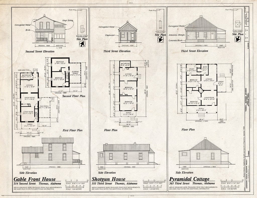 Blueprint Gable Front House, Shotgun House, and Pyramidal Cottage - Thomas Worker Housing, Thomas, Jefferson County, AL