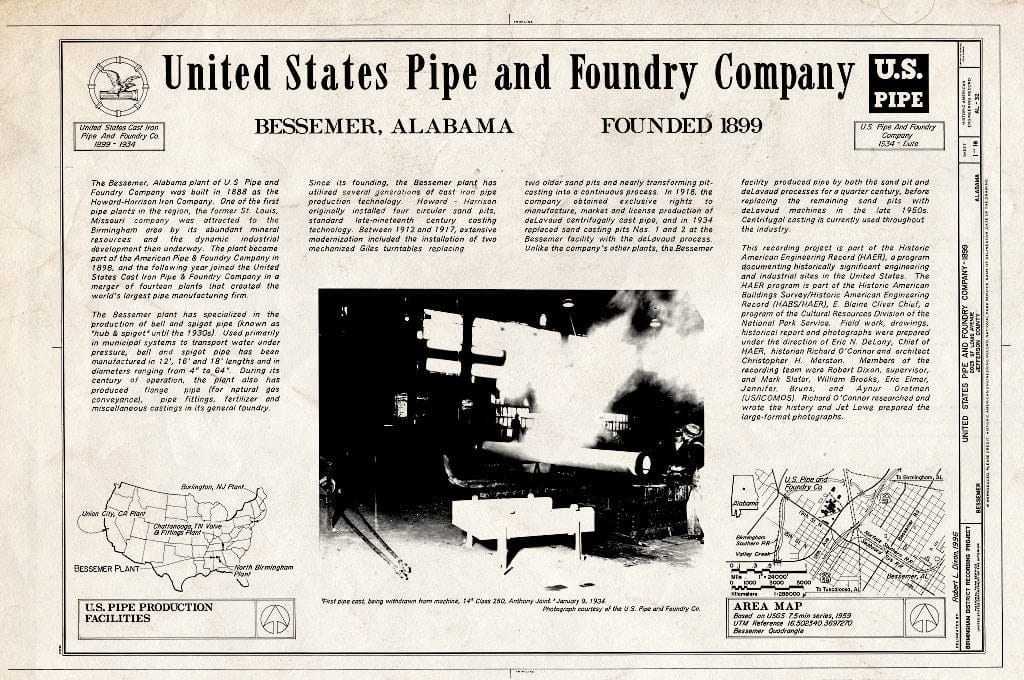 Blueprint 1. Cover - United States Pipe & Foundry Company Plant, 2023 St. Louis Avenue at I-20/59, Bessemer, Jefferson County, AL