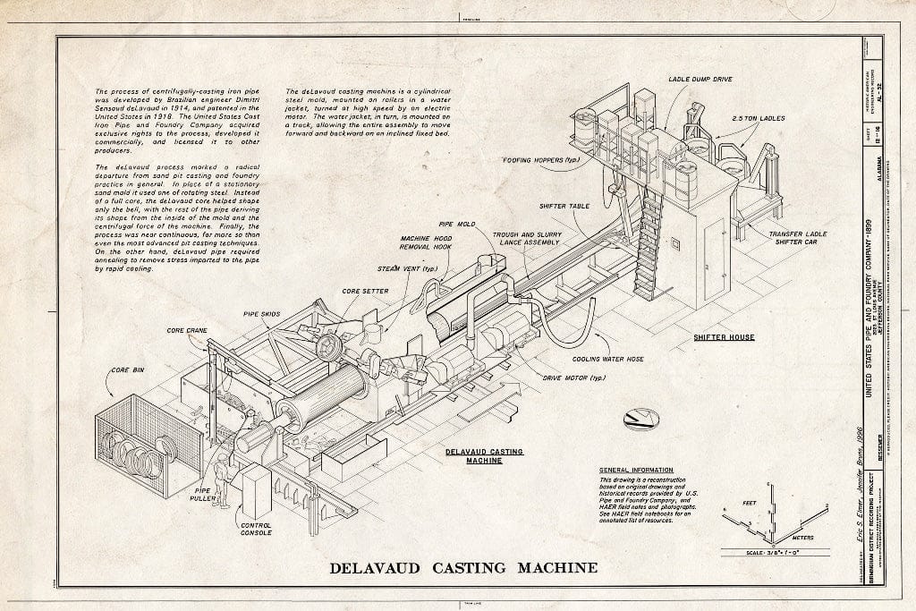 Blueprint 12. deLavaud Casting Machine - United States Pipe & Foundry Company Plant, 2023 St. Louis Avenue at I-20/59, Bessemer, Jefferson County, AL