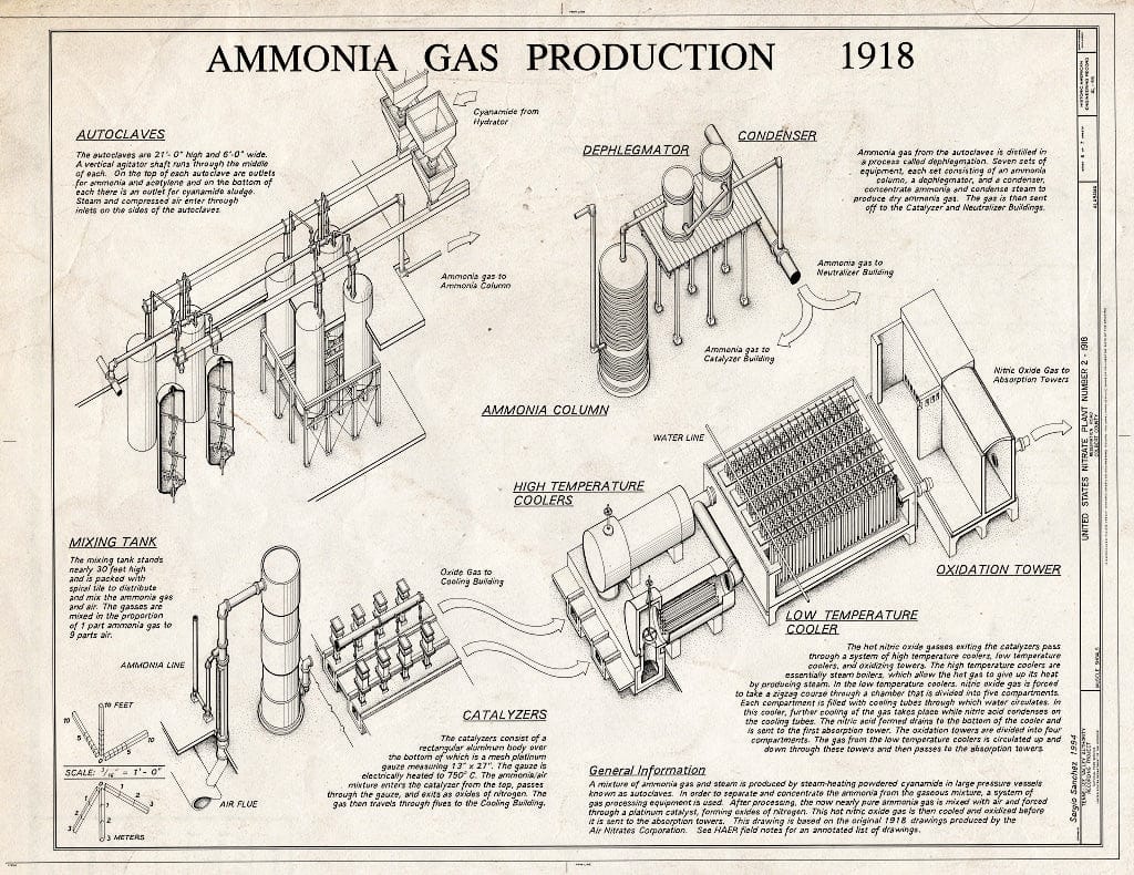 Blueprint Ammonia Gas Production 1918 - United States Nitrate Plant No. 2, Reservation Road, Muscle Shoals, Muscle Shoals, Colbert County, AL