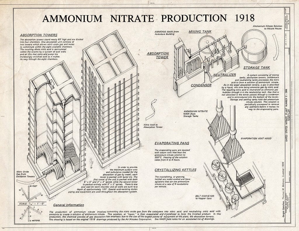 Blueprint Ammonium Nitrate Production 1918 - United States Nitrate Plant No. 2, Reservation Road, Muscle Shoals, Muscle Shoals, Colbert County, AL