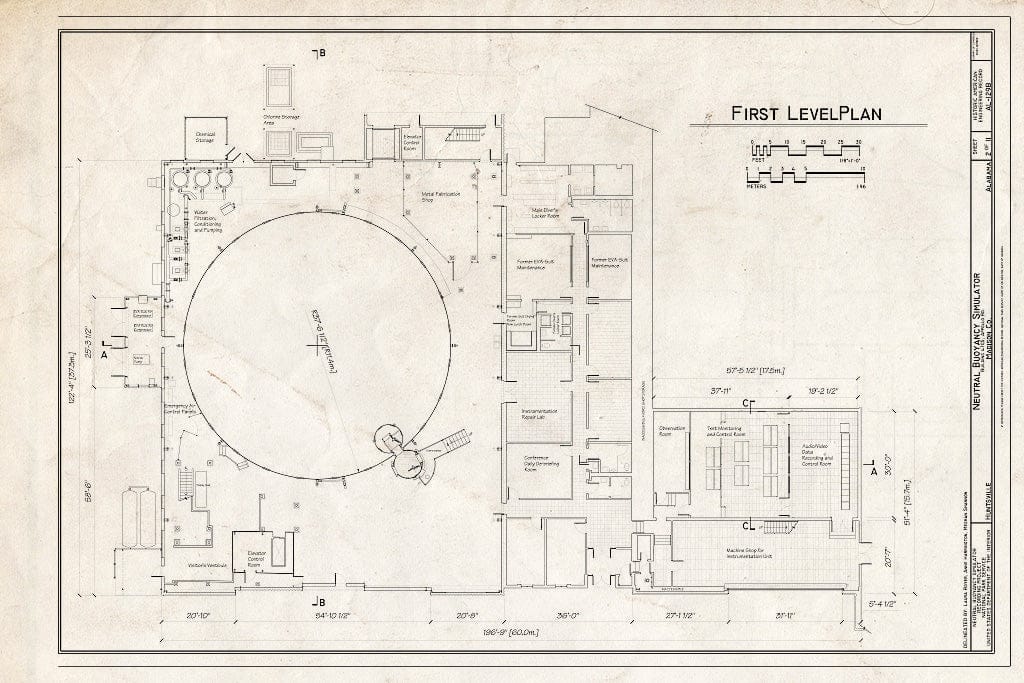 Blueprint First Level Plan - Marshall Space Flight Center, Neutral Buoyancy Simulator Facility, Rideout Road, Huntsville, Madison County, AL