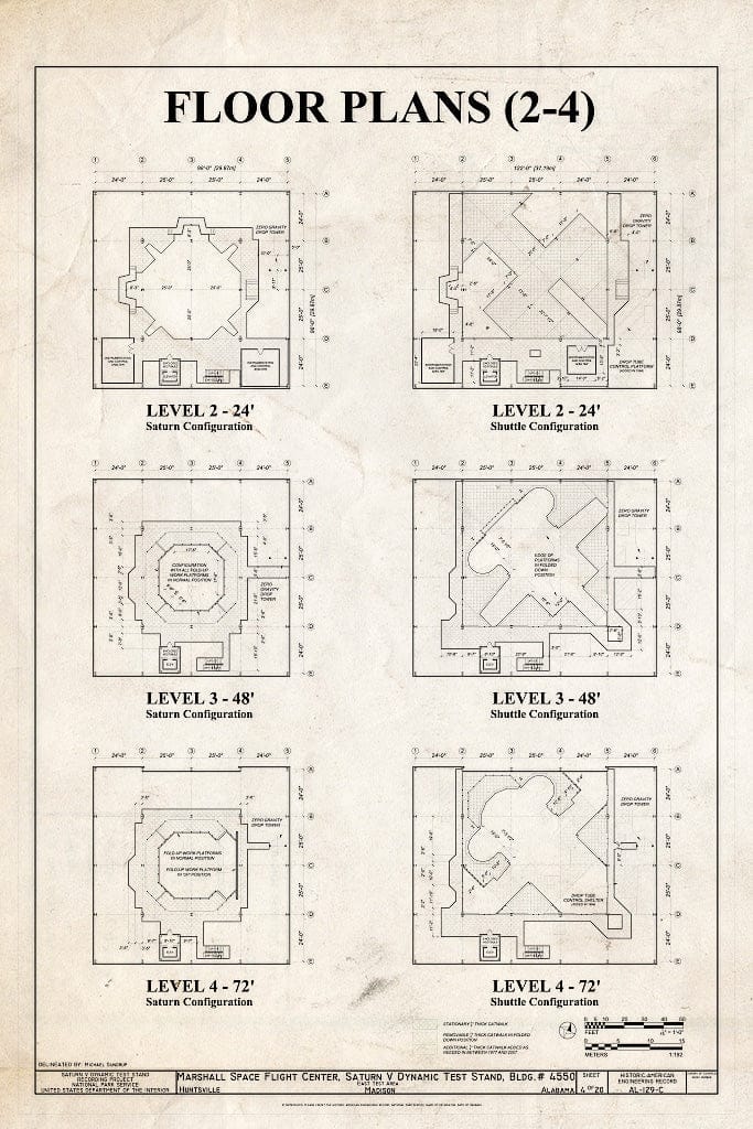 Blueprint Floor Plans (2-4) - Marshall Space Flight Center, Saturn V Dynamic Test Facility, East Test Area, Huntsville, Madison County, AL