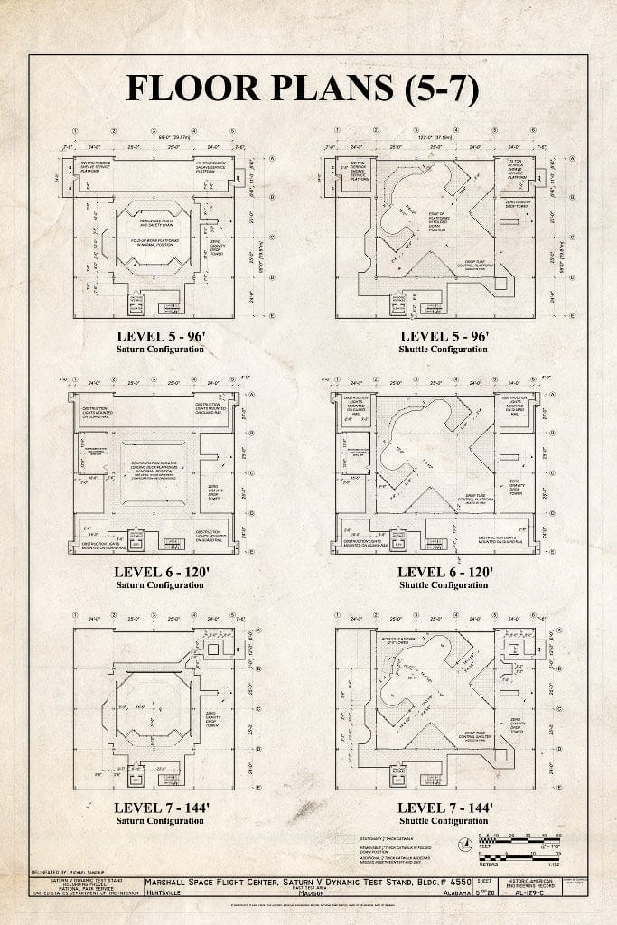 Blueprint Floor Plans (5-7) - Marshall Space Flight Center, Saturn V Dynamic Test Facility, East Test Area, Huntsville, Madison County, AL