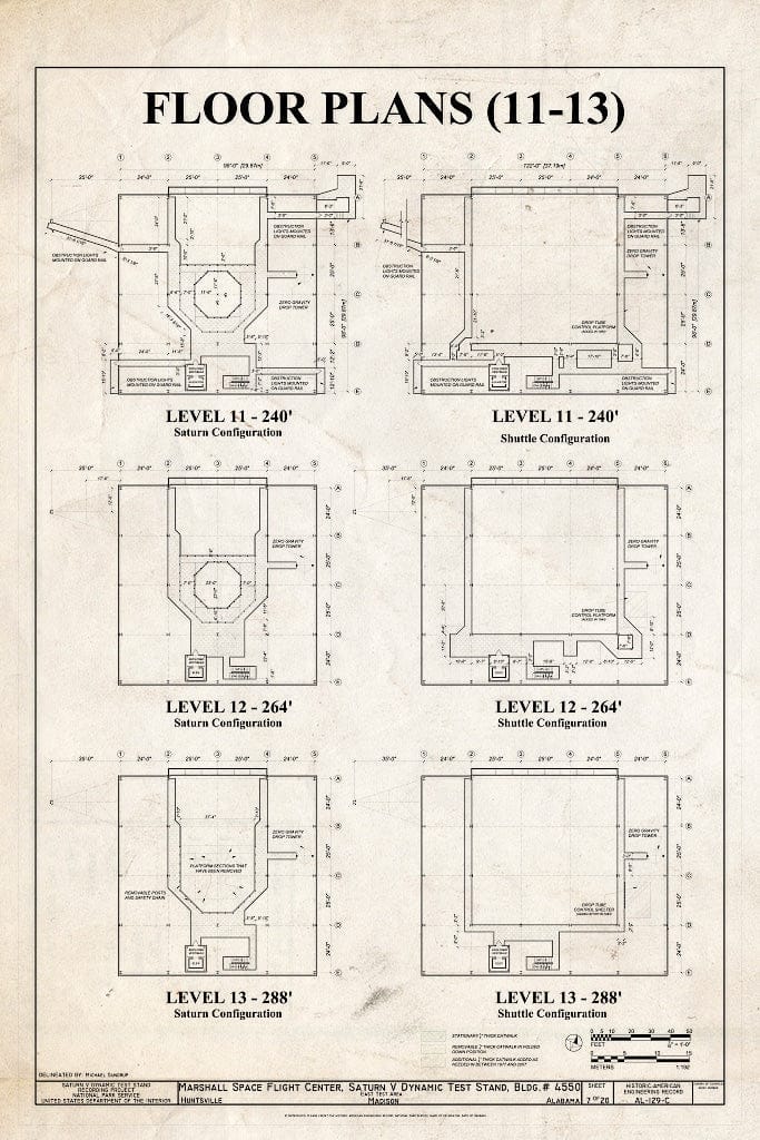 Blueprint Floor Plans (11-13) - Marshall Space Flight Center, Saturn V Dynamic Test Facility, East Test Area, Huntsville, Madison County, AL