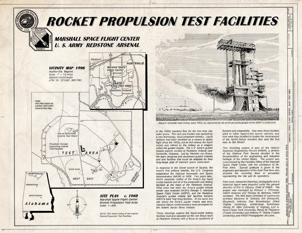 Blueprint Cover Sheet and Site Plan - Marshall Space Flight Center, East Test Area, Dodd Road, Huntsville, Madison County, AL