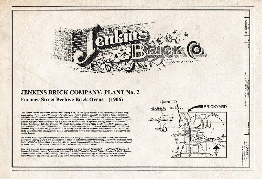 Blueprint Cover - Jenkins Brick Company, Plant No. 2, Furnace Street, Montgomery, Montgomery County, AL