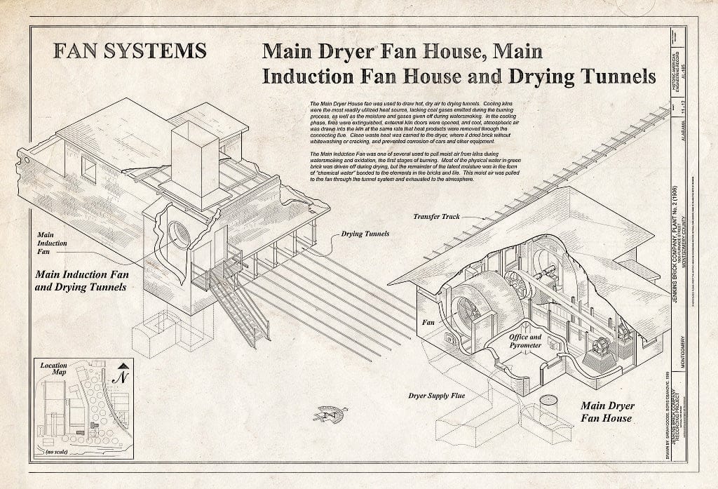 Blueprint Fan Systems, Main Dryer Fan House, Main Induction Fan House and Drying Tunnels - Jenkins Brick Company, Plant No. 2, Furnace Street, Montgomery, Montgomery County, AL