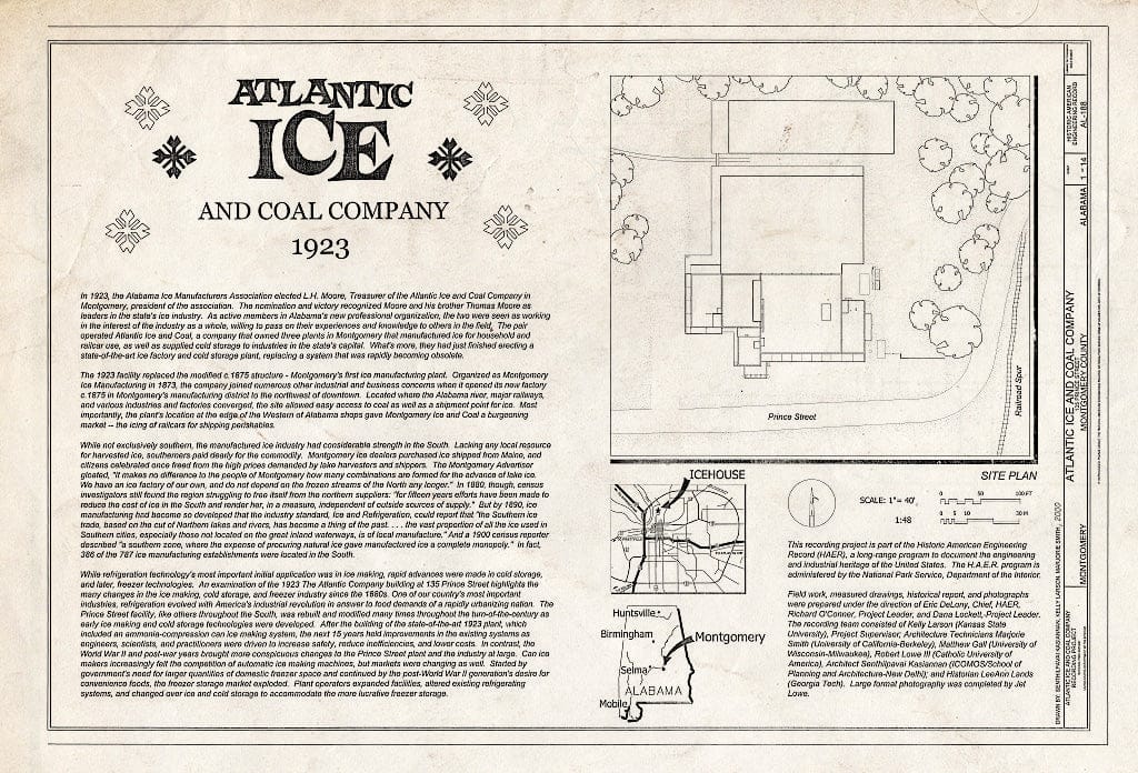 Blueprint Cover and Site Plan - Atlantic Ice & Coal Company, 135 Prince Street, Montgomery, Montgomery County, AL