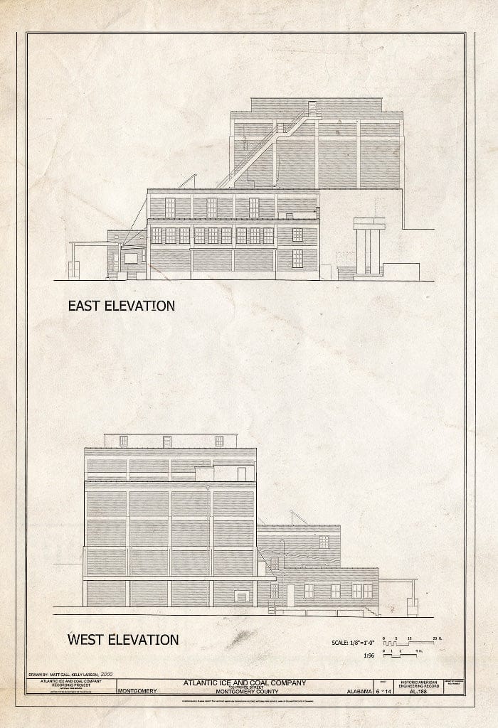 Blueprint East and West Elevations - Atlantic Ice & Coal Company, 135 Prince Street, Montgomery, Montgomery County, AL