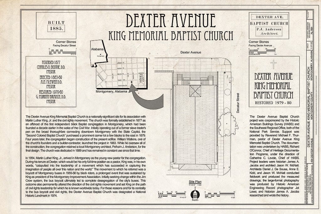 Blueprint 1. Cover Sheet & Site Plan - Dexter Avenue King Memorial Baptist Church, 454 Dexter Avenue, Montgomery, Montgomery County, AL