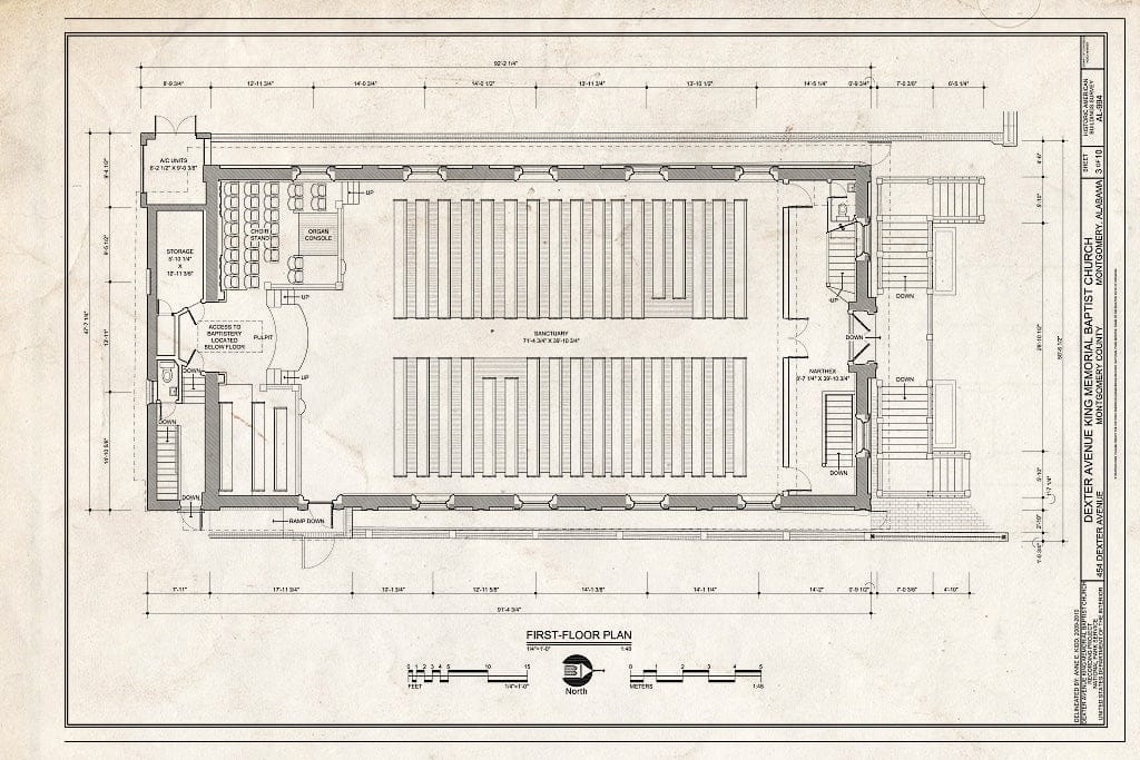 Blueprint 3. First Floor Plan - Dexter Avenue King Memorial Baptist Church, 454 Dexter Avenue, Montgomery, Montgomery County, AL