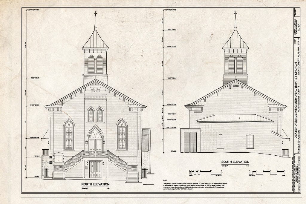 Blueprint 5. North & South Elevations - Dexter Avenue King Memorial Baptist Church, 454 Dexter Avenue, Montgomery, Montgomery County, AL