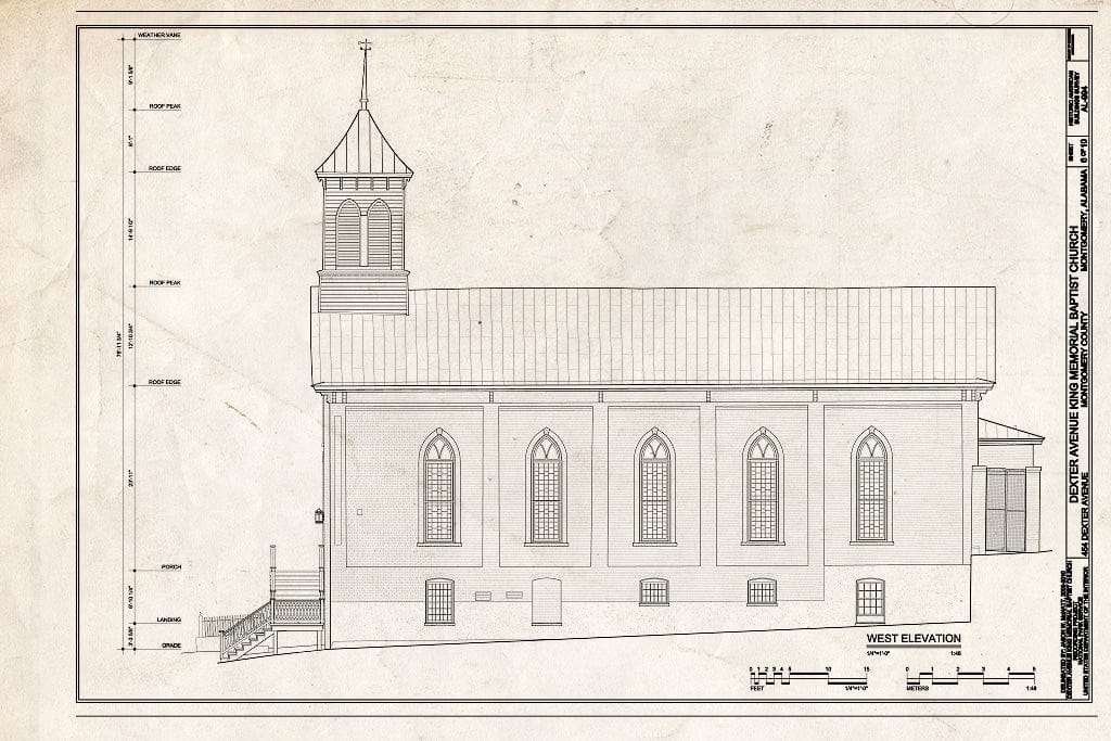 Blueprint 6. West Elevation - Dexter Avenue King Memorial Baptist Church, 454 Dexter Avenue, Montgomery, Montgomery County, AL