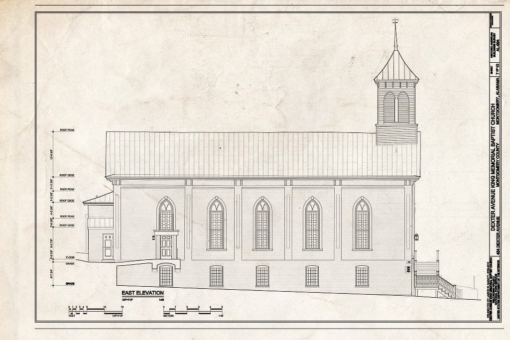 Blueprint 7. East Elevation - Dexter Avenue King Memorial Baptist Church, 454 Dexter Avenue, Montgomery, Montgomery County, AL