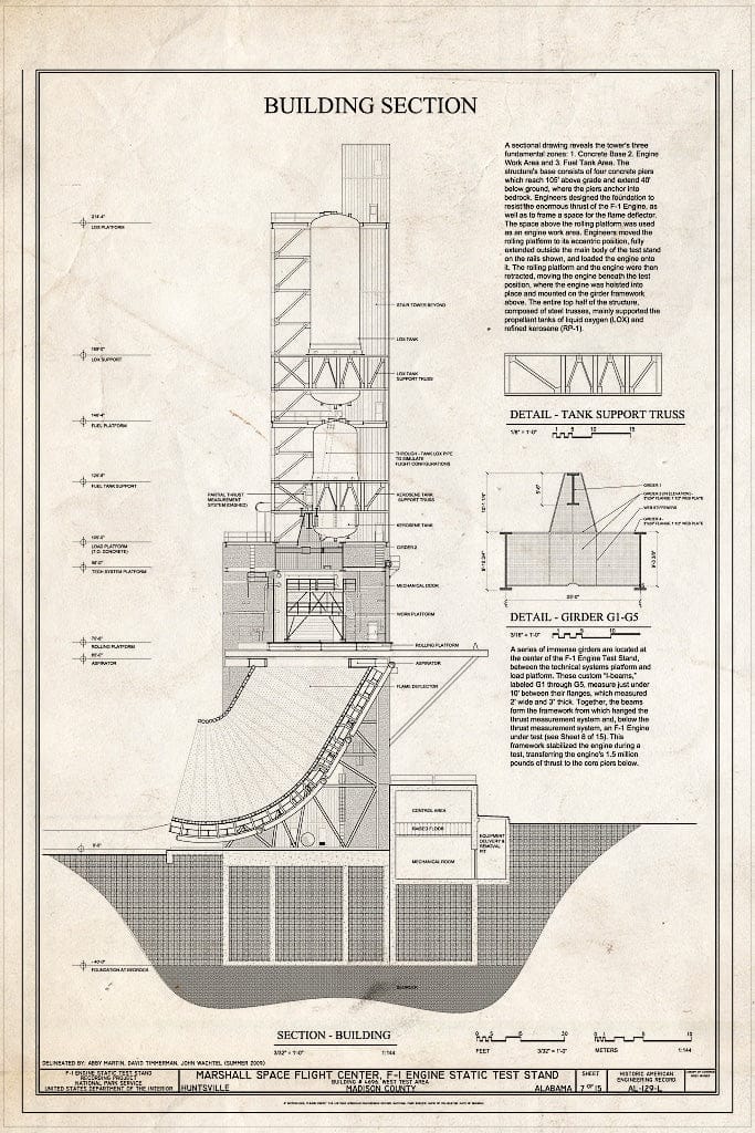 Blueprint Building Section - Marshall Space Flight Center, F-1 Engine Static Test Stand, On Route 565 Between Huntsville and Decatur, Huntsville, Madison County, AL