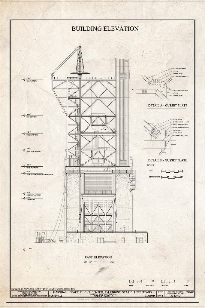 Blueprint Building East Elevation - Marshall Space Flight Center, F-1 Engine Static Test Stand, On Route 565 Between Huntsville and Decatur, Huntsville, Madison County, AL