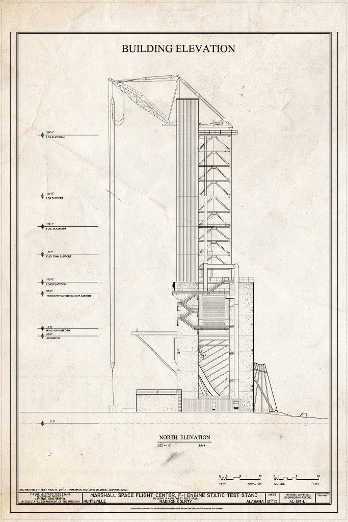 Blueprint Building North Elevation - Marshall Space Flight Center, F-1 Engine Static Test Stand, On Route 565 Between Huntsville and Decatur, Huntsville, Madison County, AL