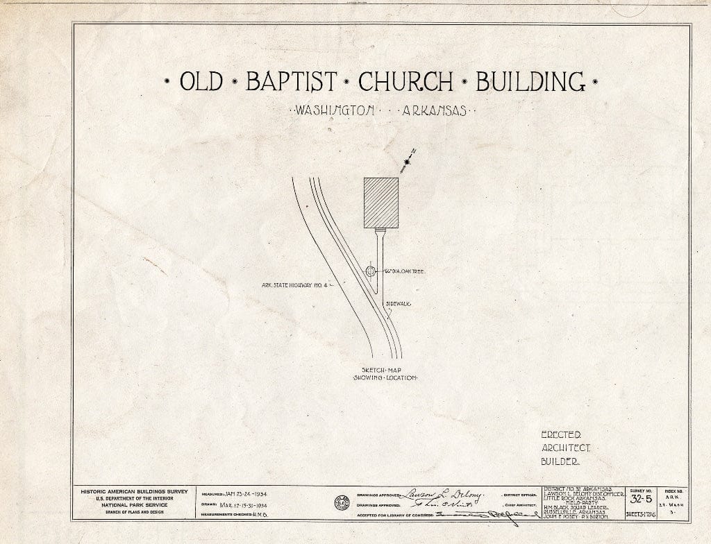 Blueprint HABS ARK,29-WASH,3- (Sheet 0 of 6) - Baptist Church, State Highway 4, Washington, Hempstead County, AR