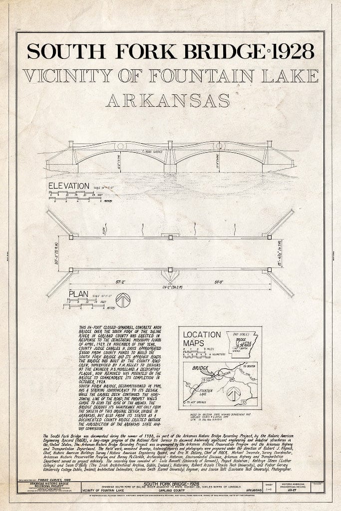 Blueprint Elevation and Plan - South Fork Bridge, Spans South Fork of Saline River, Adjacent to State Highway 128, Fountain Lake, Garland County, AR