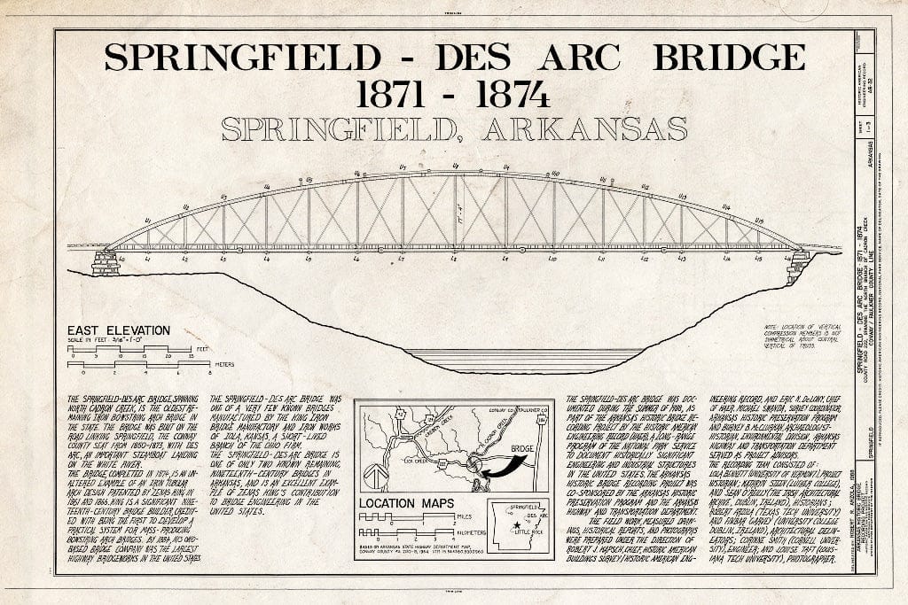 Blueprint East elevation - Springfield-Des Arc Bridge, Spanning North Branch of Cadron Creek at Old Springfield-Des Arc Road (County Road 222), Springfield, Conway County, AR