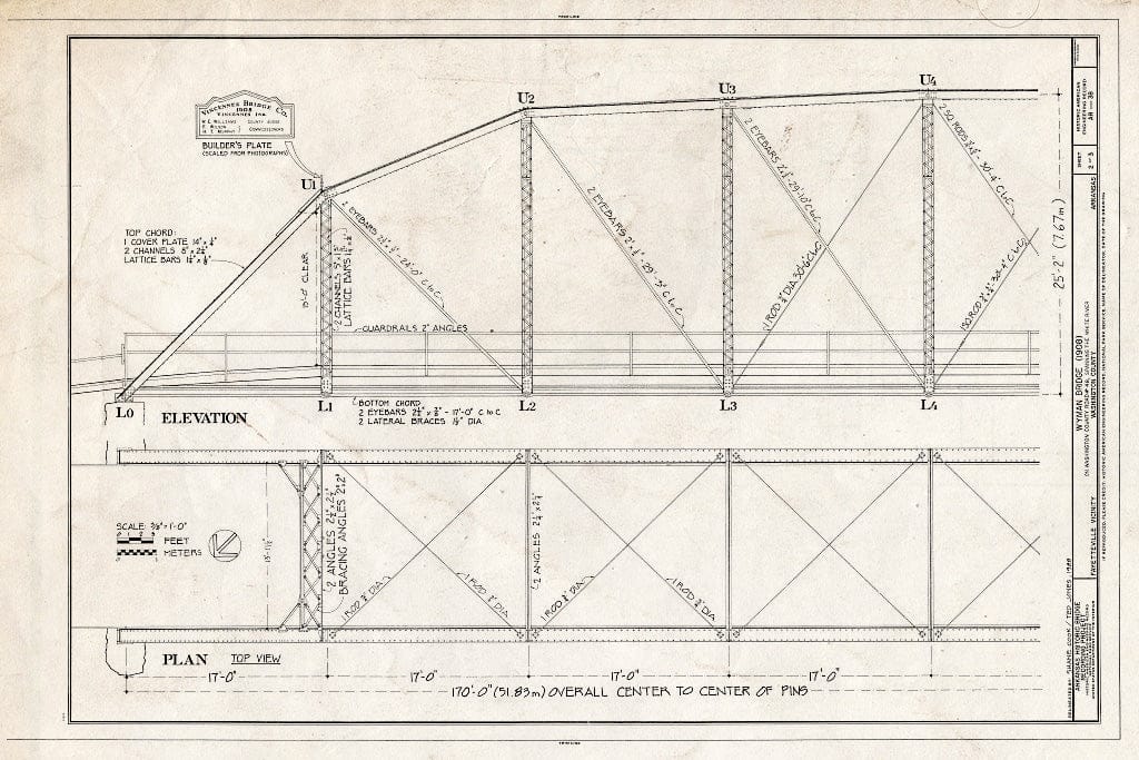 Blueprint Elevation and Plan - Wyman Bridge, Spanning West Fork of White River at County Road 48, Fayetteville, Washington County, AR