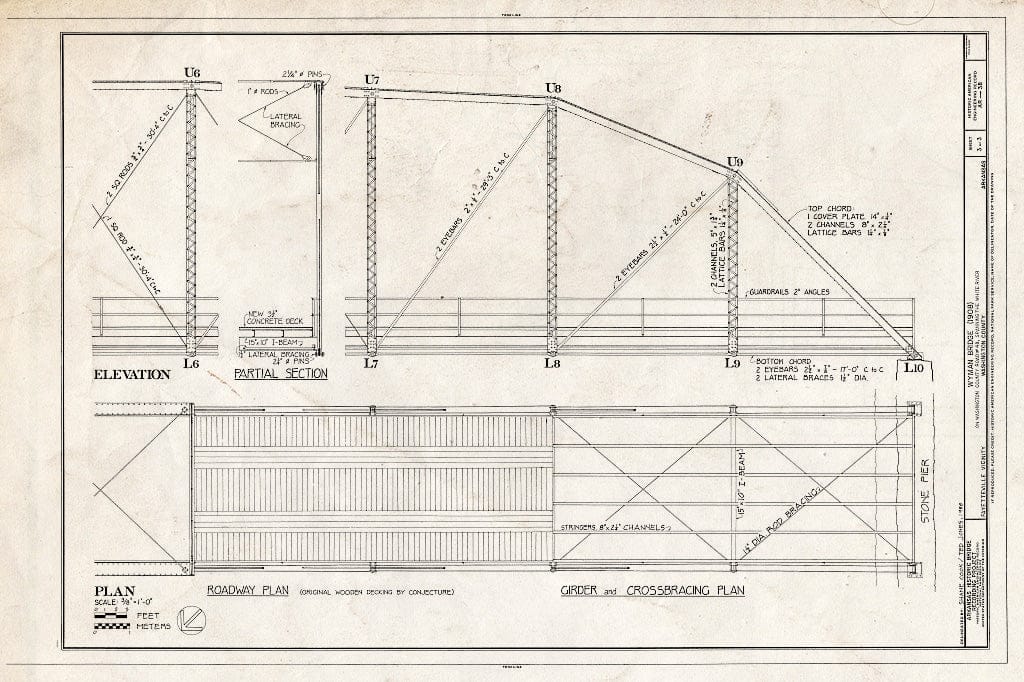 Blueprint Elevation and Roadway Plan - Wyman Bridge, Spanning West Fork of White River at County Road 48, Fayetteville, Washington County, AR