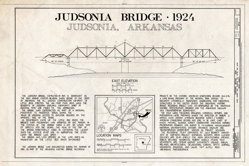 Blueprint East Elevation - Judsonia Bridge, Spanning Little White River at County Road 66, Judsonia, White County, AR