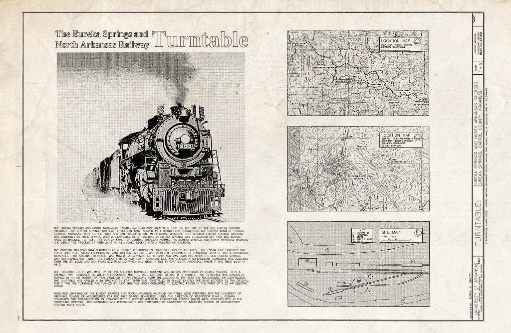 Blueprint Cover Sheet - Turntable: Eureka Springs & North Arkansas Railroad, Highway 23, Eureka Springs, Carroll County, AR