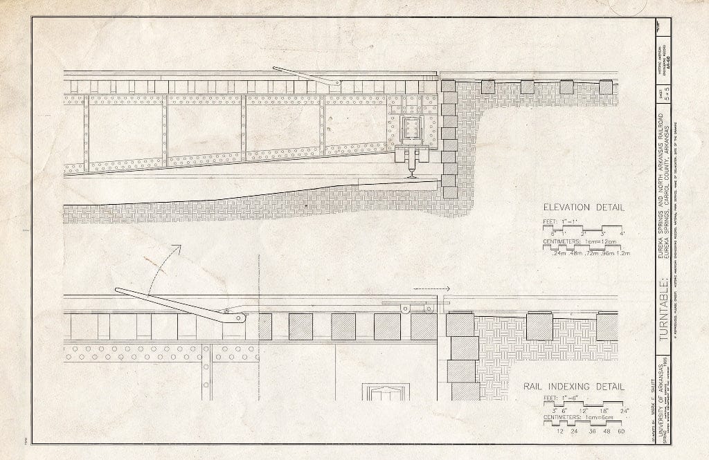 Blueprint Elevation Detail and Rail Indexing Detail - Turntable: Eureka Springs & North Arkansas Railroad, Highway 23, Eureka Springs, Carroll County, AR