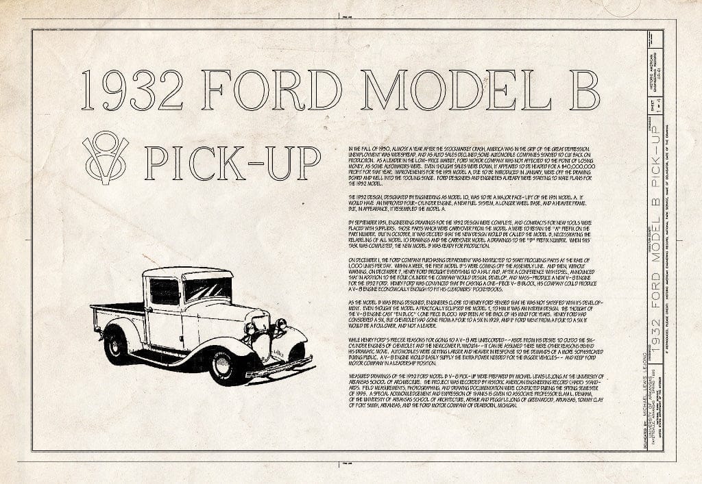 Blueprint Cover Sheet - 1932 Ford Model B Pick-Up, Greenwood, Sebastian County, AR