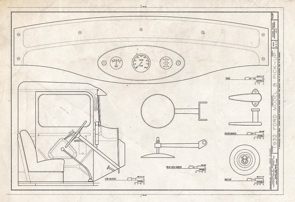 Blueprint Cab Section, Dash, Hub Cap, Door Handle - 1932 Ford Model B Pick-Up, Greenwood, Sebastian County, AR