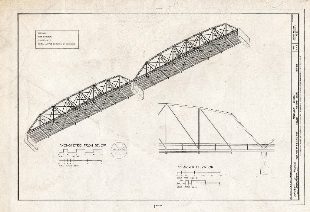 Blueprint Axonometric from Below, Enlarged Elevation - Woolsey Bridge, County Road 1408, Woolsey, Washington County, AR