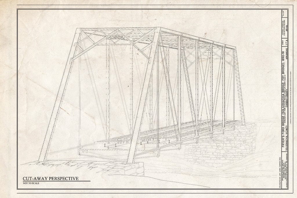 Blueprint Cut-Away Perspective - Fryer's Ford Bridge, Spanning East Fork of Point Remove Creek at Fryer Bridge Road (CR 67), Solgohachia, Conway County, AR