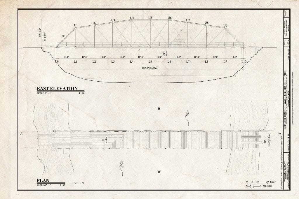 Blueprint East Elevation, Plan - Nimrod Bridge, Spanning Fourche Lafave River at CR 18, Nimrod, Perry County, AR