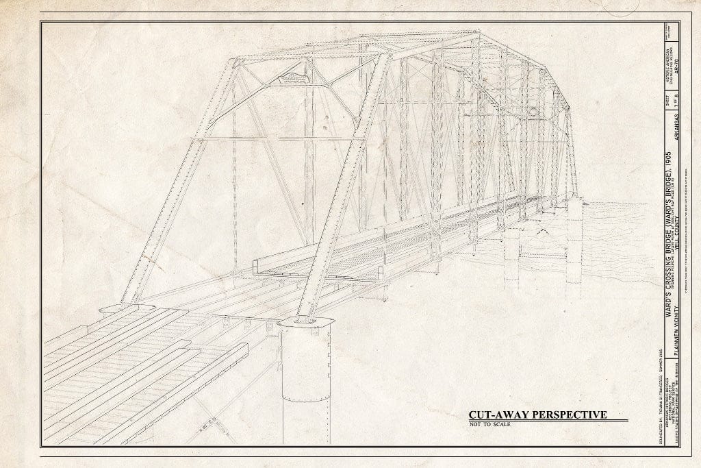 Blueprint Cut-Away Perspective - Ward's Crossing Bridge, Spanning Fourche Lafave River at Sunlight Bay Road (CR 8), Plainview, Yell County, AR