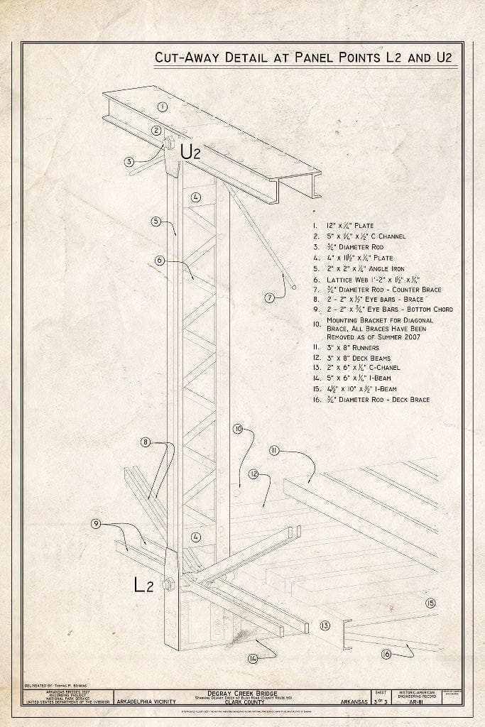 Blueprint Cutaway Detail at Panel Points L2 and U2 - DeGray Creek Bridge, Spanning DeGray Creek at Blish Road (CR 50), Arkadelphia, Clark County, AR