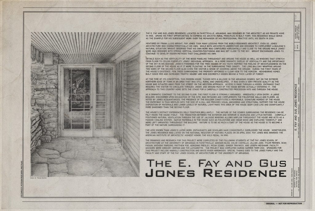 Blueprint Cover Sheet - E. Fay & Gus Jones House, 1330 North Hillcrest Avenue, Fayetteville, Washington County, AR