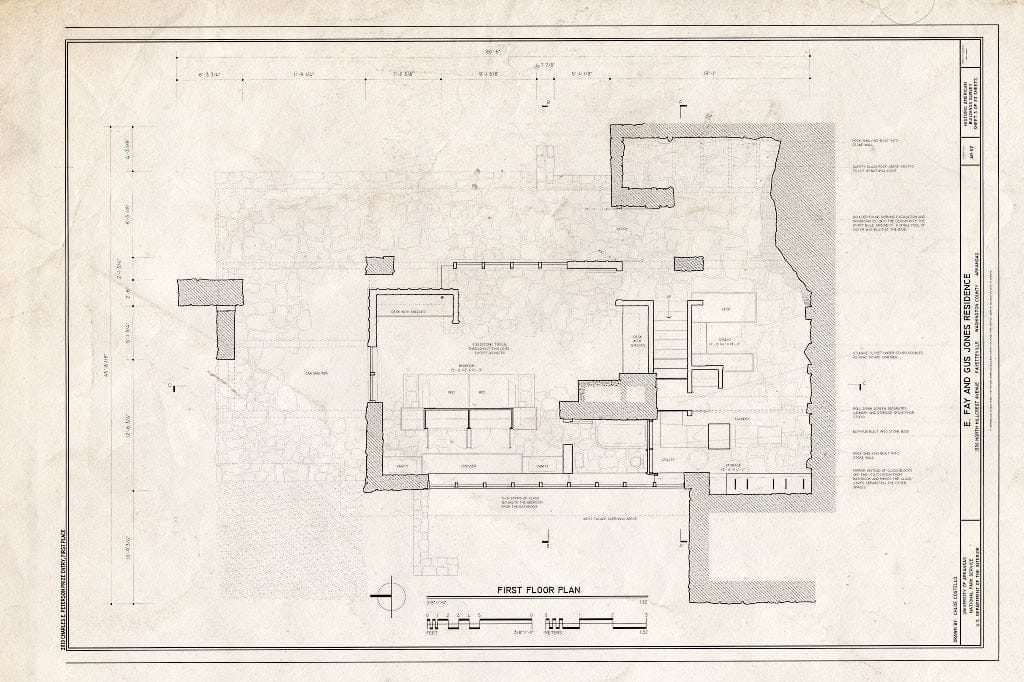 Blueprint First Floor Plan - E. Fay & Gus Jones House, 1330 North Hillcrest Avenue, Fayetteville, Washington County, AR