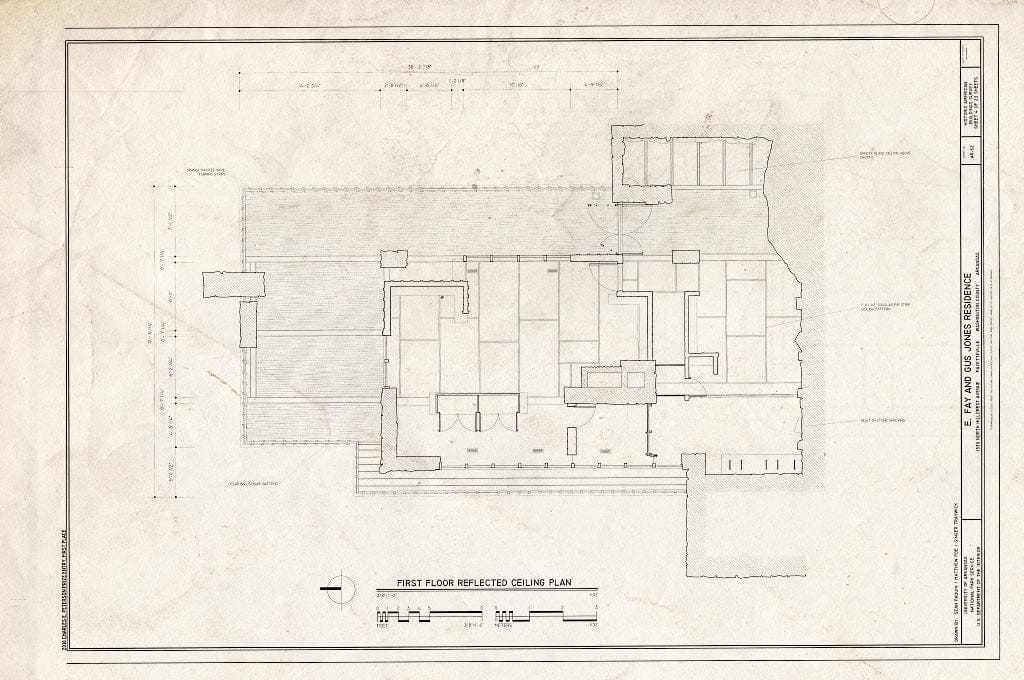 Blueprint First Floor Reflected Ceiling Plan - E. Fay & Gus Jones House, 1330 North Hillcrest Avenue, Fayetteville, Washington County, AR