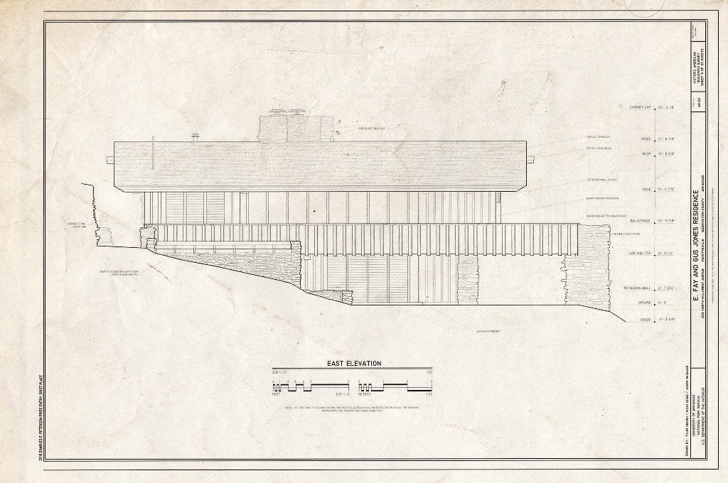 Blueprint East Elevation - E. Fay & Gus Jones House, 1330 North Hillcrest Avenue, Fayetteville, Washington County, AR