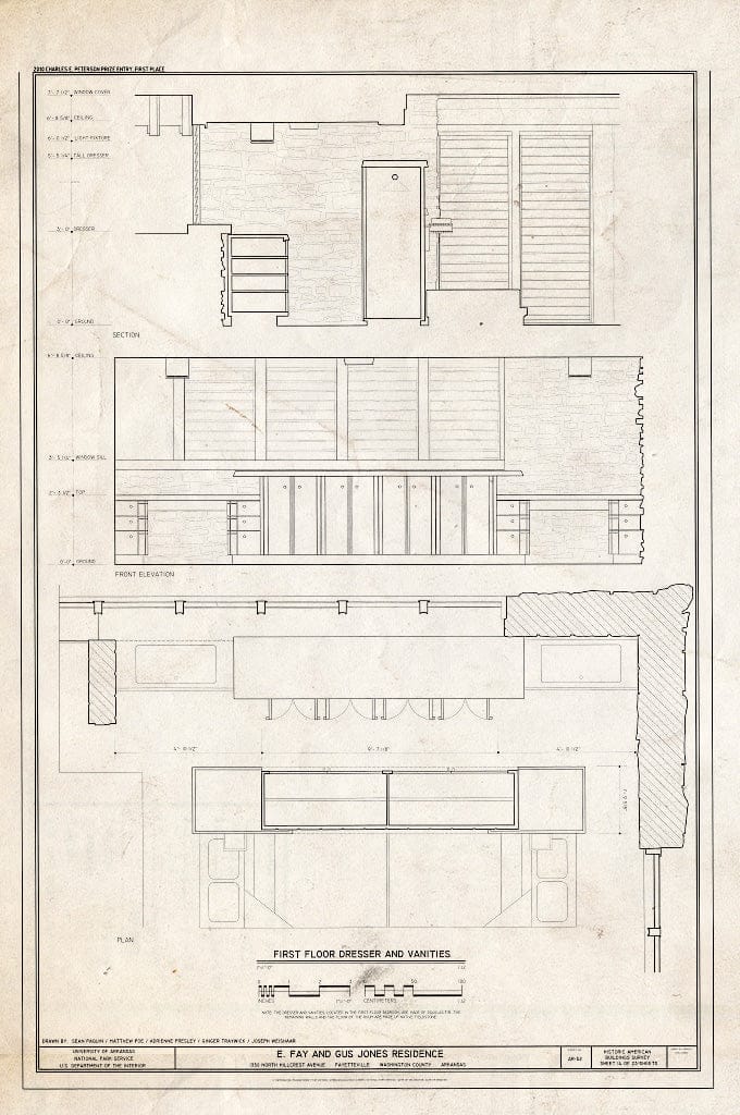 Blueprint First Floor Dresser and Vanities - E. Fay & Gus Jones House, 1330 North Hillcrest Avenue, Fayetteville, Washington County, AR