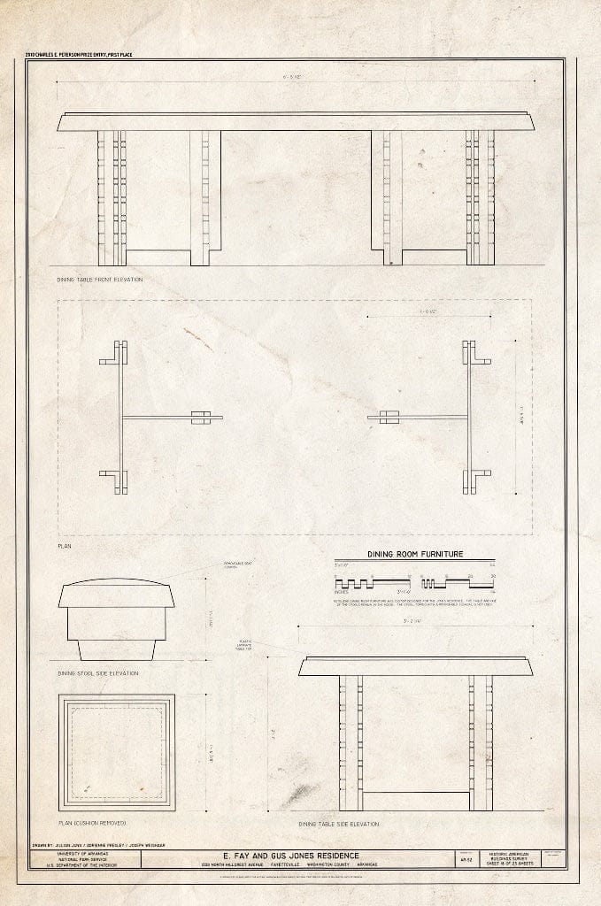 Blueprint Dining Room Furniture - E. Fay & Gus Jones House, 1330 North Hillcrest Avenue, Fayetteville, Washington County, AR