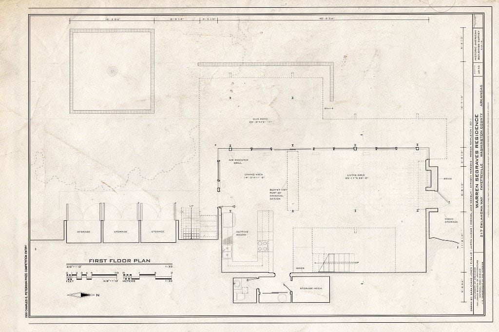 Blueprint 3. First Floor Plan - Warren Segraves Residence, 217 Oklahoma Way, Fayetteville, Washington County, AR