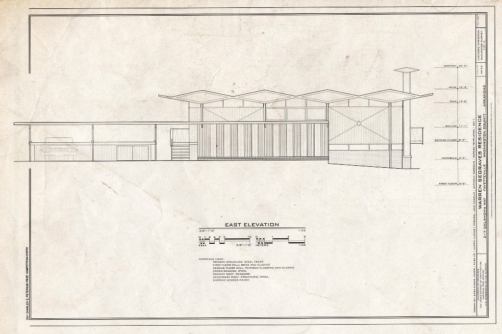 Blueprint 5. East Elevation - Warren Segraves Residence, 217 Oklahoma Way, Fayetteville, Washington County, AR