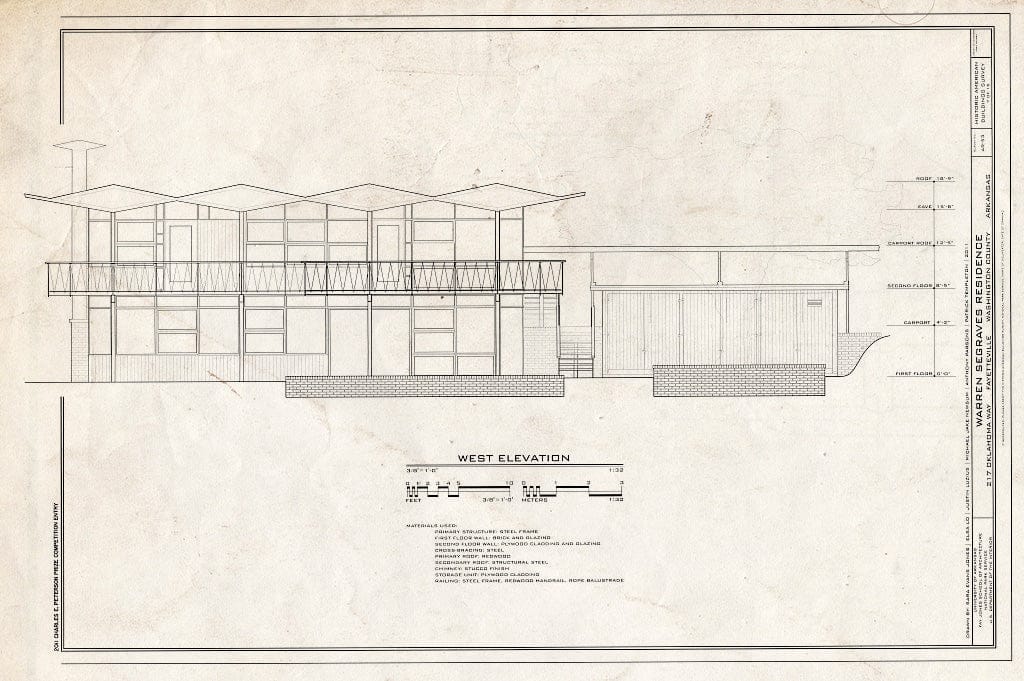 Blueprint 7. West Elevation - Warren Segraves Residence, 217 Oklahoma Way, Fayetteville, Washington County, AR